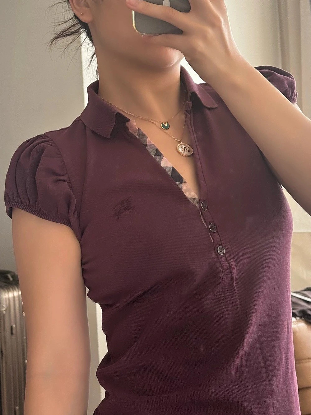 Burberry Brit Purple Puff Sleeve Polo Size S